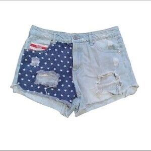 Refuge American Flag Distressed Jean Shorts 8 USA 4th of July Memorial Day Stars